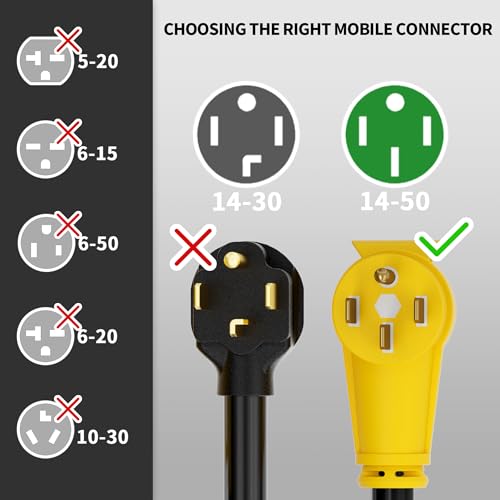 Image of POWGRN NEMA 14-50P to 14-50R 10 FT 50 Amp RV /EV Extension Cord Outdoor | 10 Foot 4 Prong Heavy Duty RV Power Cord Waterproof with Cable Organizer, STW 50A 125 /250V 6250 /12500W, Yellow, ETL Listed