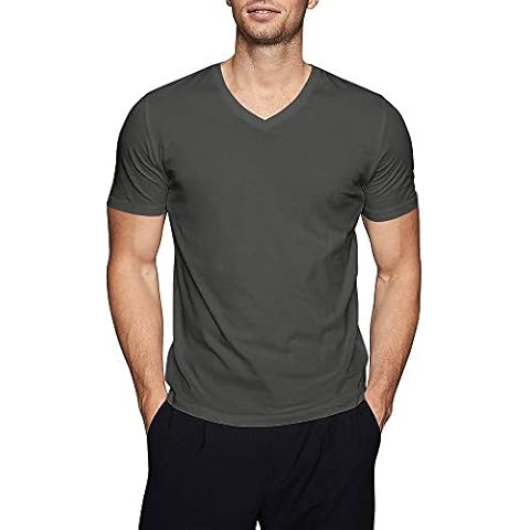 Hat and Beyond Mens Active V Neck T-Shirts Gym Workout Dance Slim Fit Shirts, 1hc04_cool Gray, Large Cover