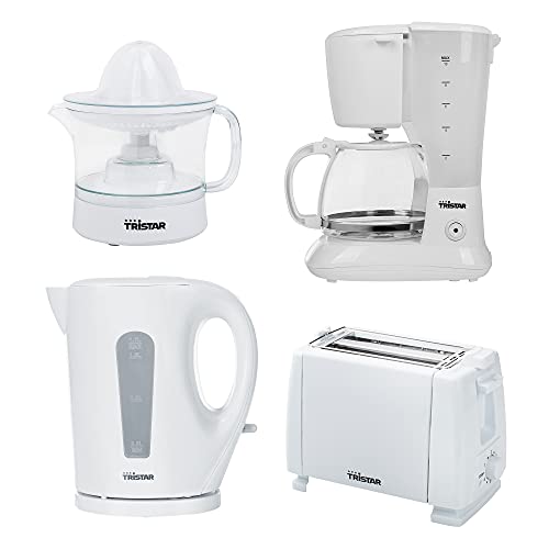 Set Petit-déjeuner Tristar Blanc (Cafetiere 10 tasses, Grille-pain, Bouilloire 1,7L, Presse-agrumes)