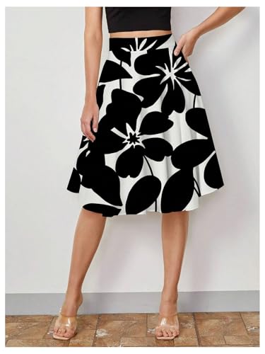 MakeMeChic Women's Midi Skirt Flowy Summer Floral High Waist A Line Knee Length Skirts4