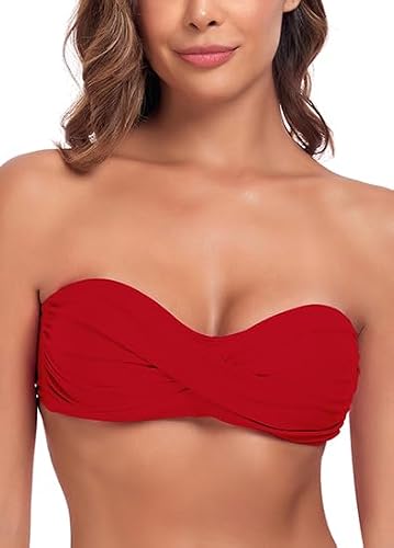 Image of Ocean Blues Women's Bandeau Bikini Top with Removable Halter Strap Red