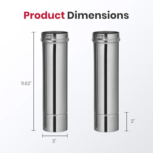Image of GASLAND 2PCS Exhaust Pipe, 3 inch OD x 11.6 inch Length Stainless Steel Direct Vent Straight Pipe, Ideal for Water Heater Round Tube Air Ventilation and Vent Pipe Ductwork