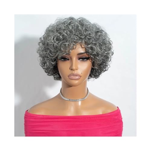 Perruque cheveux humains grise argentée haut de gamme | Coupe courte frange soignée femme