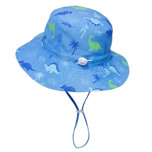 Baby Kids Sun Hat with Cute Dinosaur Summer Beach Hats Wide Brim UPF 50+ Bucket Hat for Baby Girls
