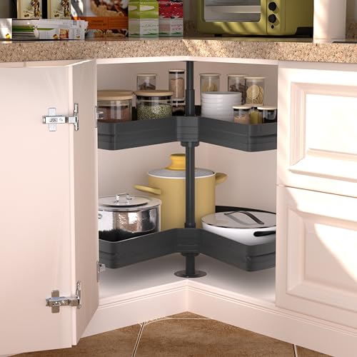 JOWBOOW 28' Kidney Lazy Susan for Cabinet, 270° Height Adjustable Replacement Shelves for Kitchen Corner Cabinet(Cannot be Door-Mounted)