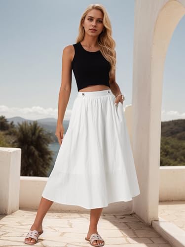Seta T Women's Midi Skirt Elastic Waist A Line Casual Skirts Swing Long Summer Skirt with Pockets2