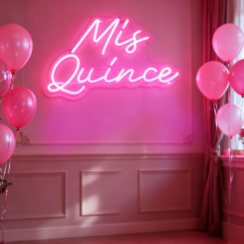 Image of Mis Quince Neon Sign 19.5inches 15th Birthday Party Decor, Customizable Quinceanera Neon Light with USB Power, White LED Wall Art for Living room, Bedroom, Unique Gift for Girls-Pink