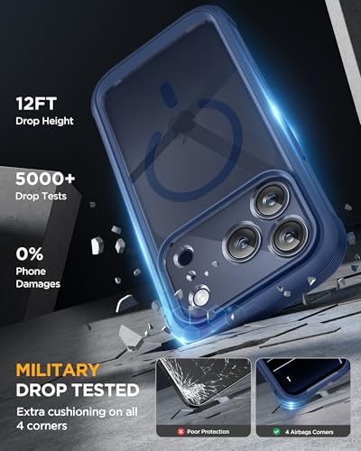 Image of Miracase for iPhone 17 Pro Max Case 6.9 inch Full-Body Phone Case with Built-in Glass Screen Protector& Full Camera Protector,[Magnetic with MagSafe] Drop Proof 17 ProMax Cover, Blue
