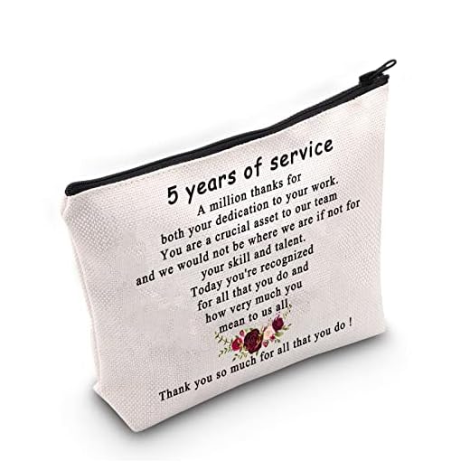 JNIAP 5 Years Work Anniversary Present Coworker Employee Appreciation Cosmetic Bag 5 Years of Service Makeup Bag Colleague Gift (5 years of service bag)