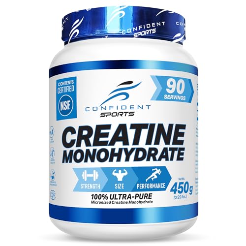 Creatine Monohydrate Powder 450g NSF Certified For Increased Muscle Growth & Performance - Pre-workout Muscle Builder - Supports Athletic Performance - Creatine Powder for Workouts - by Confident Sports. (450 Gram, Unflavored)