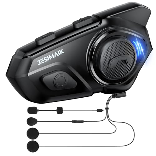 JESIMAIK Motorcycle Helmet Bluetooth Headset, 10 Way 2KM Helmet Communication System, Multitasking Audio Motorcycle Intercom, 2 Mics&40mm Speaker (1 Pack)