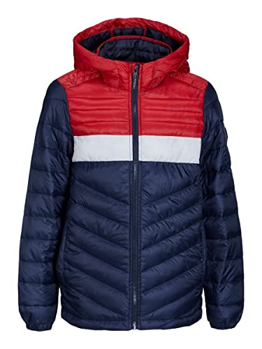 JACK&JONES JUNIOR JJEHERO Puffer Hood Noos JNR Fumador, Navy Blazer/Detail:Blocked-Red/White, 164 para Niños