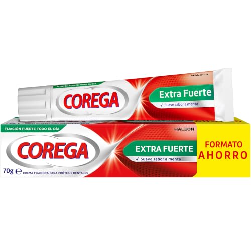 Corega Crema Fijadora Para Prótesis Dentales Extra Fuerte, Durante Todo el Día, Sabor a Menta Fresca, 70 g