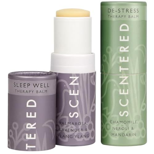 Scentered Aromatherapy Balm Sticks for Sleep & Stress-Relief – Roll On Essential Oil Blends of Lavender & Chamomile – Aromatherapy Gifts for Women – Sleep Well & De-Stress