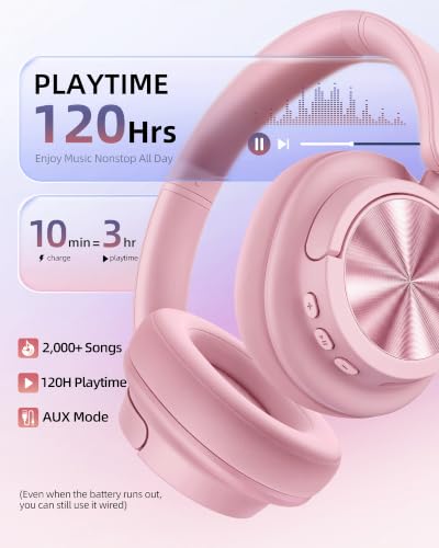 Image of Hybrid Active Noise Cancelling Headphones 120H Playtime Wireless Headphones Bluetooth 6.0 Over Ear Headphones 6 ENC HD Call Mic, Hi-Res 360 Spatial Audio ANC Headphone for Travel Workout Dusty Pink