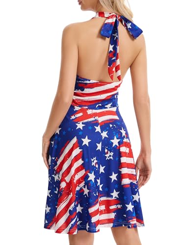 Image of Women's Festival Dress- Halter V Neck Sleeveless Ruffle Mini Dresses with Pocket
