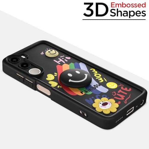 Image of Pikkme Back Cover for Poco M7 Plus 5G | Soft Silicone| Cute Rainbow Smile & 3D Cartoon Flower Design | Shockproof Raised Camera Protection Bumper Case (Black)
