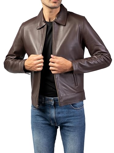 Image of Jild Polo Collar Premium Leather Jacket Men - Old School Classic Style Everyday Wear Real Lambskin Mens Leather Jacket