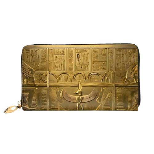Egypt Hieroglyphics Long Leather Wallet,Large Capacity Soft Pu Leather Purse For Women With Multiple Card Slots Phone Pocket And Zipper Coin Purse Stylish Phone Card Holder Clutch