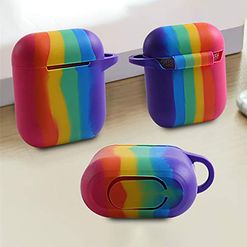 Cute Airpods Case For Women,Rainbow Soft Silicone Airpod 1/2 Case Ipod Protective Shell With Colorful Fur Ball Keychain For Girls #TOP4