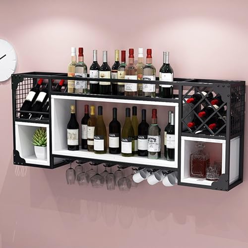 Botellero metálico de Pared con Soporte para Copas: Mueble para licores Que Ahorra Espacio y Permite organizar Botellas de Whisky y Vino.