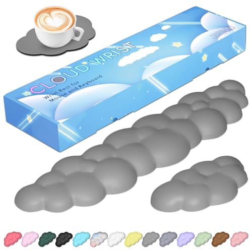 Image of JIKIOU Upgrade Leather Cloud Wrist Rest for Keyboard and Mouse & Cup Pad | Wish Gift-Cute Cloud Shape, Comfortable and don't Irritate to Skin, Non-Slip PU Base,Soft Memory Foam filled for Pain Relief