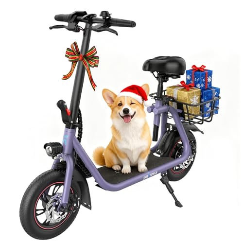 URBANMAX C1 Electric Scooter with Seat,450W Powerful Motor up to 22 Miles Range,Foldable E-Scooter for Adults Max Speed 15.5 Mph,12' Pneumatic Tires for Commuting & Errands,Purple