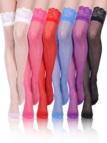 Image of Boao Women Thigh High Stockings Anti-skid Silicone Lace Stockings Silk Stocking Tights for Women and Girls Supplies