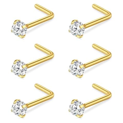 Cizme 6pcs Gold L Shaped Nose Studs Cover