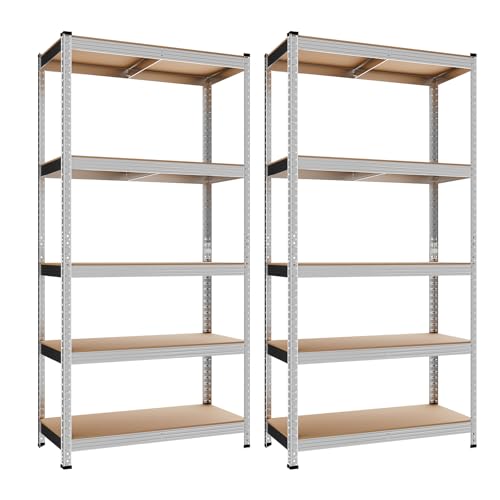 Confortil Set di 2, Scaffale Metallo Garage, Scaffalatura con 5 Ripiani Regolabili, Portante 875 kg, Scaffali in Metallo Ideale per Cantina o Garage (2)