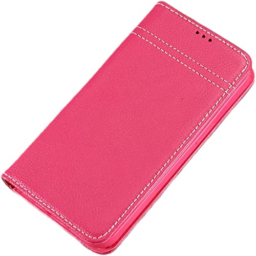 Étui en cuir véritable pour iPhone 14 rose, housse premium à rabat avec porte-cartes