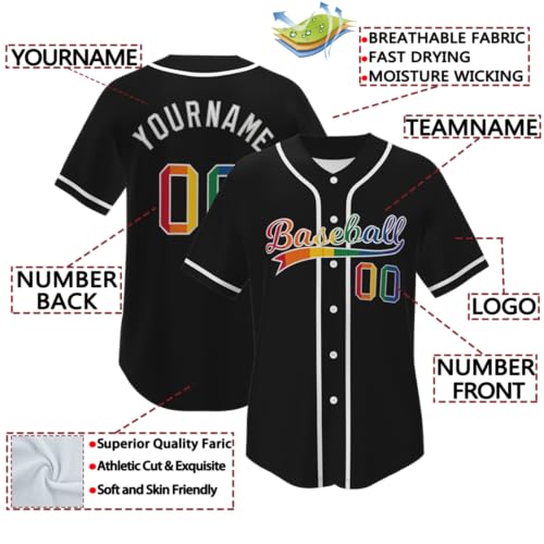 Custom Rainbow Baseball Jersey para Hombre/Juvenil/Mujer con Bordado/Impreso, Personalizado con Nombre, Número y Logo miniatura 3