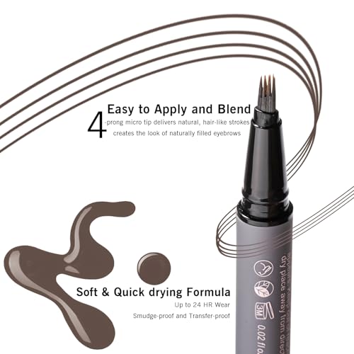 Image of Black Brown Eyebrow Pencil with 4-Prong Micro-Fork Tip, Microblading Dark Brown Eyebrow Pen for Women, Create Natural, Defined Brows, 24H Long Wear YES.EYE DO (Shadow Granite-Black Brown)