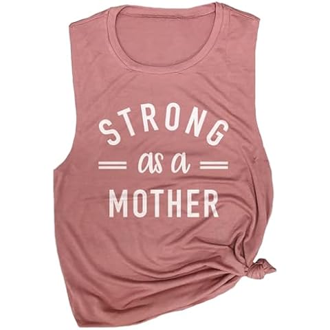 Strong as a Mother Women's Workout Muscle Tee - Sleeveless Active Wear, Graphic Yoga & Gym Top, Comfortable Workout Tank Top (Mauve, Large) Cover