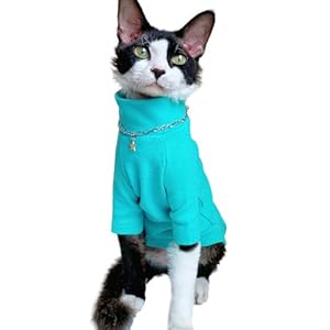 Sphynx Cats Warm Fleece Two-Legged Shirt, Turtleneck Undershirt Hairless Cat, Dopamine Dressing Clothes for Sphynx, Devon, Cornish Vibrant Outfit Small Kitten and Dogs (Blue, L (5.5-9lbs))