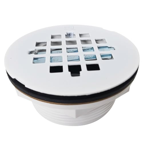 Image of Westbrass A206P-50 2 inch No-Caulk PVC Compression Shower Drain with 4-1 /4 inch Round Grid Cover, Powder Coat White