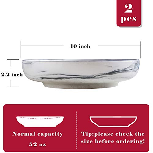 Yundu Porcelain 52 Oz Pasta Bowls, Set of 2 Grey Marbled Salad Bowls