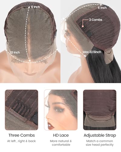 13x6 Lace Front Wigs Synthetic 24 Inch Long Straight Wigs Pre Plucked Natural Black Lace Frontal Wigs Glueless Wigs for Women Girls Daily Wear - Image 4
