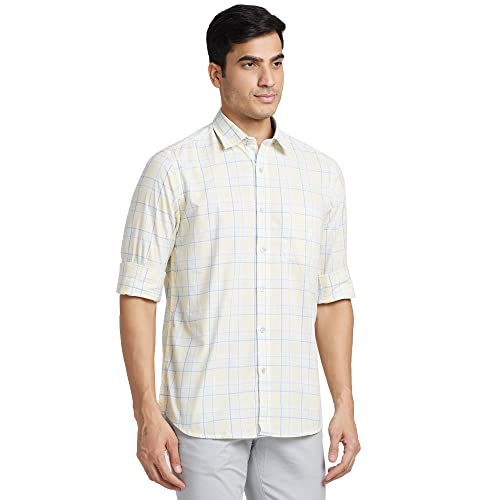 Image of Colorplus Men's Pure Cotton Checks Pattern Tailored Fit Spread Collar Full Sleeve Casual Shirt