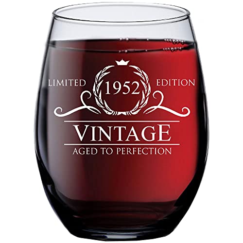 Promo 40% OFF 70th Birthday Wine Glass for Women & Men – Vintage 1952 Birthday Gift - Happy Birthday Stemless Wine Glass for Turning 70 Years Old – Gift Idea for Seventieth Birthday – Wine Glass for Turning Seventy