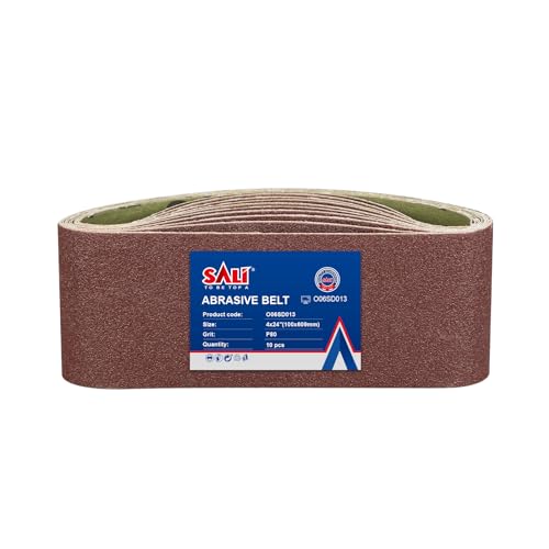 SALI Lot de 10 bandes abrasives de 4 x 61 cm, bandes pour ponceuse à bande de grain 80, pour le ponçage du bois, le polissage du métal et des meubles
