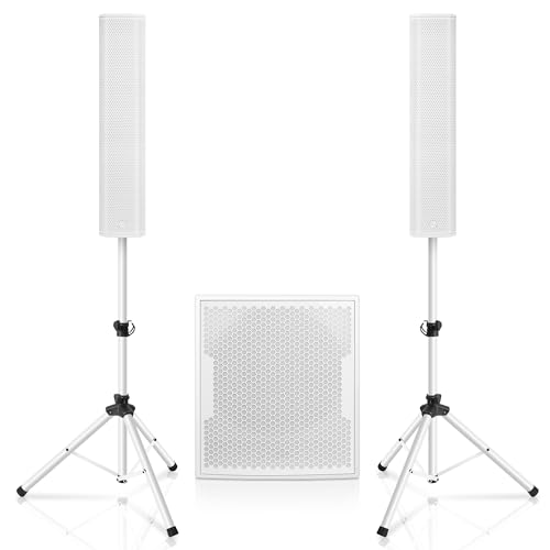 Sound Town CARPO Series 1700W Subwoofer and Line Array Speaker System with One Powered 18-inch Subwoofer, Two Passive Column Line Array Speakers, Birch Plywood, White (PS-18SWP6W2.1)