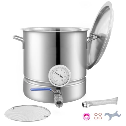 Happybuy Stainless Steel Kettle, 5 Gallon Brewing Pot, Tri-Ply Bottom for Beer, Includes Lid, Handle, Thermometer, Ball Valve Spigot, Filter, and Tray