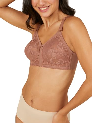 Image of Triumph International Doreen Bra For Women Non Wired Non Padded Wireless Bra Full Coverage Raschel Lace Lingerie Classic High Center Bridge Support Wide Straps Big Cup Bra for Larger Busts Pack Of 1