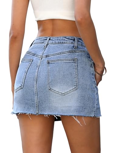 ELLEVEN Denim Skirt with Shorts Mini Skort - Casual Jean Skirts with Raw Hem & Pockets3