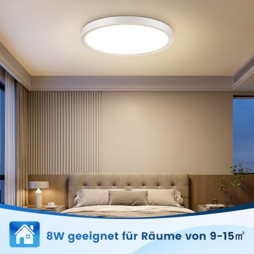 QOJUX LED Deckenleuchte Flach Rund 8W 1700LM,LED Deckenlampe 4000K Ø23cm – Ansicht 3
