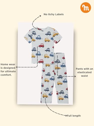 Image of Milou 100% Cotton Half Sleeves Biowashed Printed Homewear T-Shirt and Pajama | Night Suit Set|Unisex Sleepwear for Boys & Girls | Soft & Breathable, Safe Dyes, Label-Free Comfort