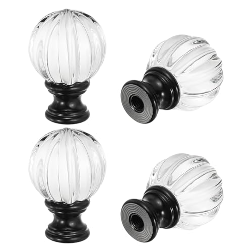 Image of PATIKIL 1 /4-27 Lamp Finial Cap for Lampshade Harp Top, 4Pcs Cap Nut Screw Cap Knob Clear Pumpkin Ball Shaped Crystal Lamp Shade Decoration for Table Floor Lamp, Black