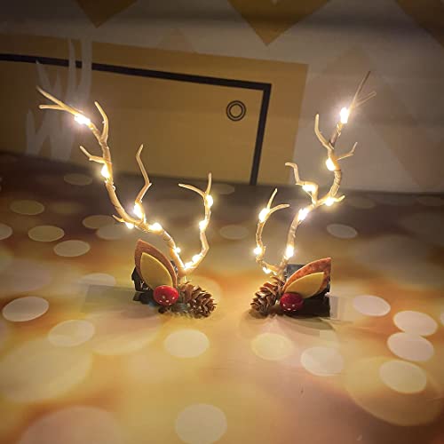 Prosy 2pcs LED Light up Antlers Headwear Glowing Hair Clips Christmas Hair Bands Party Decorative for Women and Girls (Yellow Lights) - Image 4