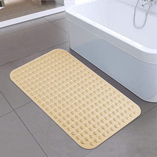 Image of TurtleGrip Anti-Skid Shower Mat, 88x58 cm Accu-Pebble (Cream), Anti-Slip Extra Large Bathtub Mat with Suction Cups, Machine Washable Bathroom Mats with Drain Holes